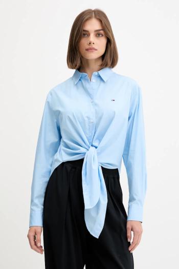Bavlnená košeľa Tommy Jeans modrá farba, voľný strih, s klasickým golierom, DW0DW20990