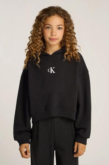 Detská mikina Calvin Klein Jeans čierna farba, s kapucňou, jednofarebná, IG0IG02755