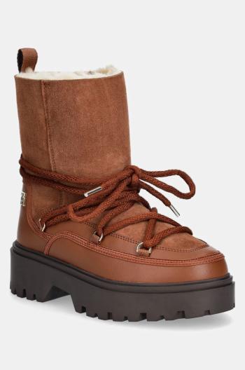 Snehule Tommy Hilfiger REAL SHEARLING LACE-UP SNOWBOOT hnedá farba, FW0FW08085