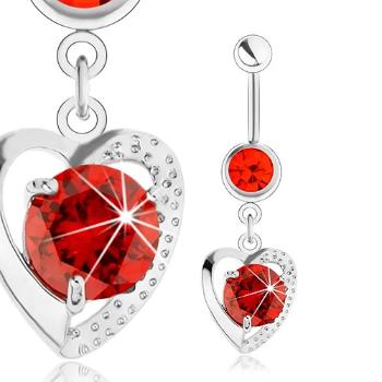 Piercing do brucha, chirurgická oceľ, kontúra srdiečka, červený a oranžový zirkón