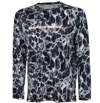 Savage gear tričko night uv long sleeve t shirt black waterprint - l