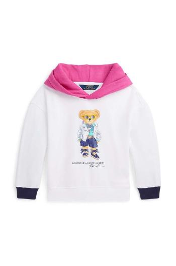 Detská mikina Polo Ralph Lauren biela farba, s kapucňou, s potlačou