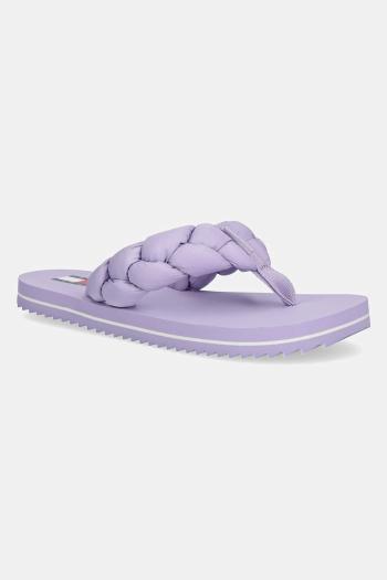 Šľapky Tommy Jeans BRAIDED THONG BEACH SANDAL fialová farba, na plochom podpätku, EN0EN02877