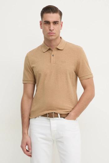 Bavlnené polo tričko BOSS béžová farba, jednofarebné, 50468362