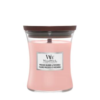 WOODWICK PRESSED BLOOMS AND PATCHOULI STREDNA SVIECKA 275G, 1632428E