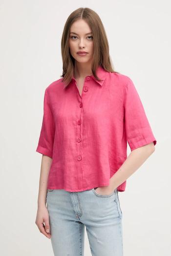 Ľanová košeľa United Colors of Benetton hnedá farba, regular, s klasickým golierom