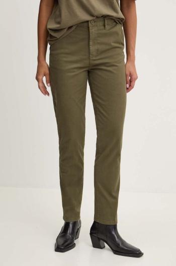 Nohavice Guess Jeans dámske, zelená farba, priliehavé, vysoký pás, W4YB34 WGB51