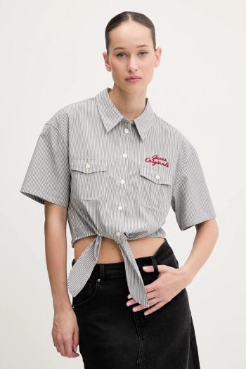 Bavlnená košeľa Guess Originals dámska, šedá farba, regular, s klasickým golierom, W5GH0M WH7Q1