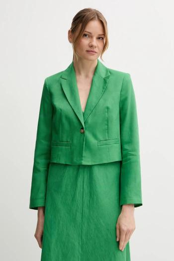 Ľanové sako United Colors of Benetton zelená farba, jednoradové, jednofarebné, 2AGHDW037