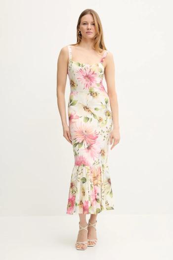 Šaty Guess FLEUR béžová farba, midi, priliehavé, W5GK20 WH4S2