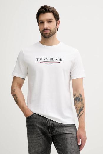 Bavlnené tričko Tommy Hilfiger pánske, biela farba, s potlačou, MW0MW40324