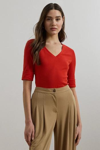 Bavlnené tričko Lauren Ralph Lauren dámske, červená farba, 200815843