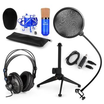 Auna CM001BG V2, mikrofónová sada, slúchadlá + kondenzátorový mikrofón s pop-filtrom a USB adaptérom + stolný statív, modrá farba