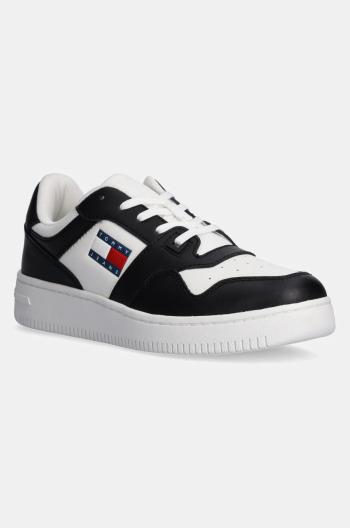 Kožené tenisky Tommy Jeans TJW RETRO BASKET ESS čierna farba, EN0EN02505