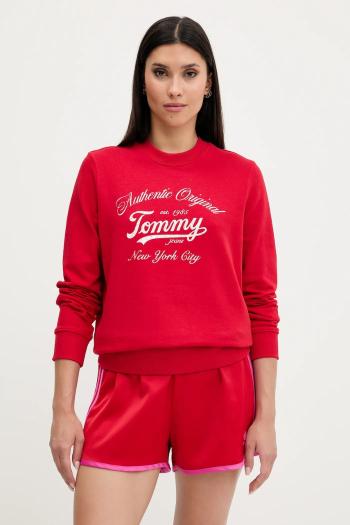 Bavlnená mikina Tommy Jeans červená farba, s potlačou, DW0DW20942