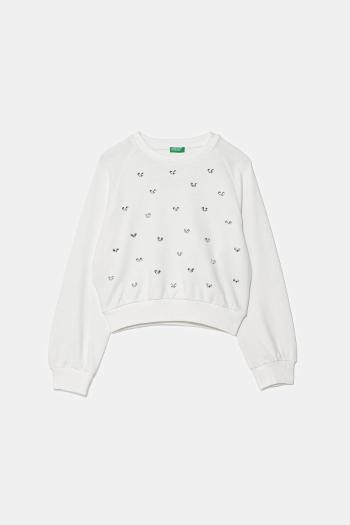Detská bavlnená mikina United Colors of Benetton biela farba, s nášivkou, 3J70C10O2