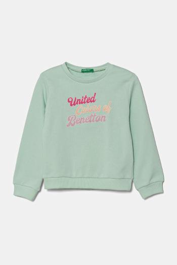 Detská bavlnená mikina United Colors of Benetton zelená farba, s potlačou, 3J70G10HX
