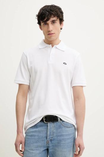 Bavlnené polo tričko Diesel T-REJUST-DOVAL-PJ POLO SHIRT biela farba, jednofarebné, A15057.0AIJR