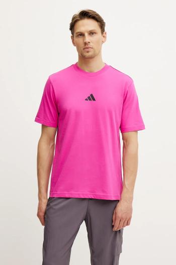Bavlnené tričko adidas Essential pánsky, ružová farba, s nášivkou, JD1782