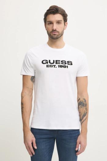 Bavlnené tričko Guess pánske, biela farba, s nášivkou, M5RI50 K9RM1