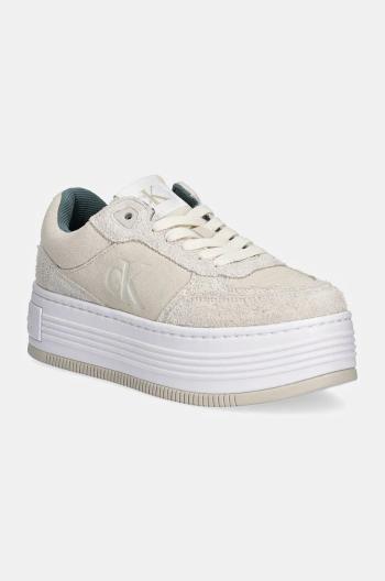 Semišové tenisky Calvin Klein Jeans BOLD PLATF LACEUP LOW MG SUEDE béžová farba, YW0YW01575