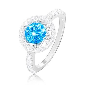 Strieborný prsteň 925 - zirkón akvamarínovej farby, ornamenty, číre zirkóniky - Veľkosť: 66 mm