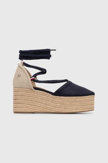 Espadrilky Tommy Hilfiger CLOSED TOE LINEN FLATFORM dámske, tmavomodrá farba, na kline, FW0FW07746