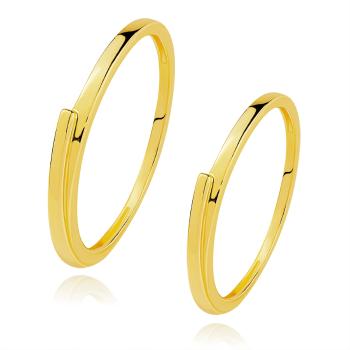 Tenké obrúčky v žltom 14K zlate - predĺžené rameno, hladký povrch - Veľkosť: 62 mm