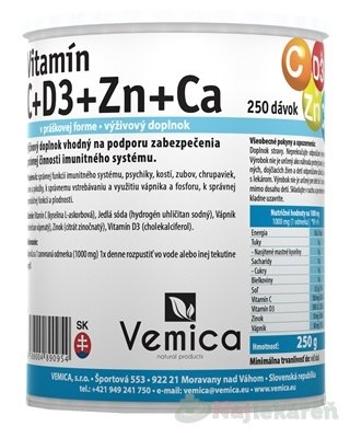 Vemica Vitamín C + D3 + Zn + Ca prášok 1x250 g