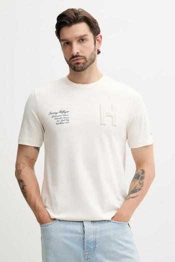 Bavlnené tričko Tommy Hilfiger pánske, béžová farba, s nášivkou, MW0MW39364