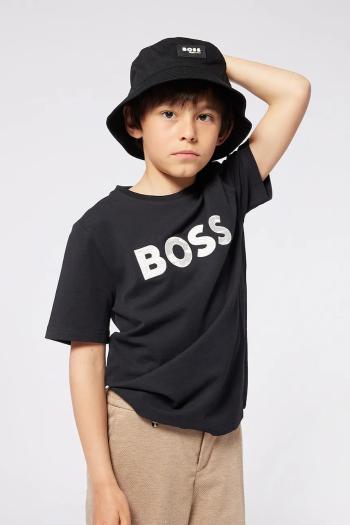 Detské bavlnené tričko BOSS čierna farba, s potlačou, J52049