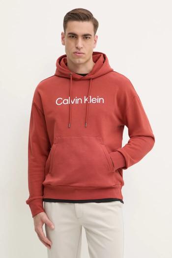 Bavlnená mikina Calvin Klein pánska, béžová farba, s kapucňou, s nášivkou, K10K111345