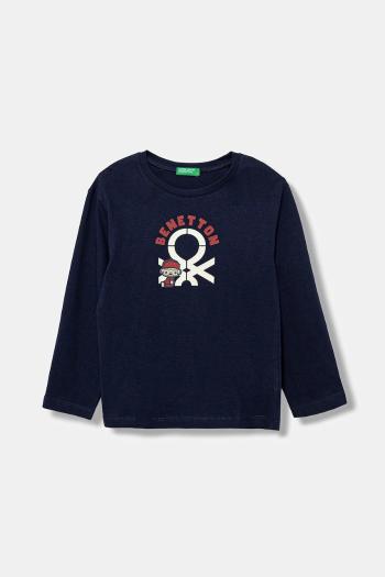 Detská bavlnená košeľa s dlhým rukávom United Colors of Benetton tmavomodrá farba, s potlačou, 3I1XG10F2