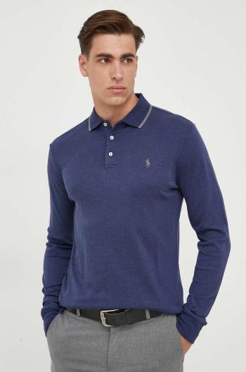 Bavlnené tričko s dlhým rukávom Polo Ralph Lauren tmavomodrá farba, jednofarebné