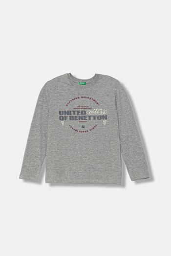 Detská bavlnená košeľa s dlhým rukávom United Colors of Benetton šedá farba, s potlačou, 3I1XC10Q3