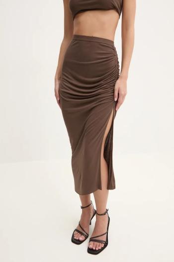 Sukňa Rick Owens Lilies hnedá farba, midi, puzdrová, LI02D5310RV