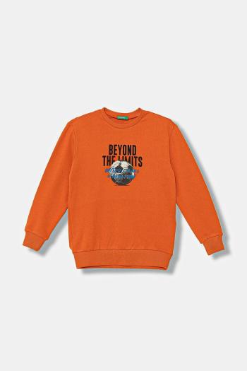 Detská bavlnená mikina United Colors of Benetton oranžová farba, jednofarebná, 3J68C10QK