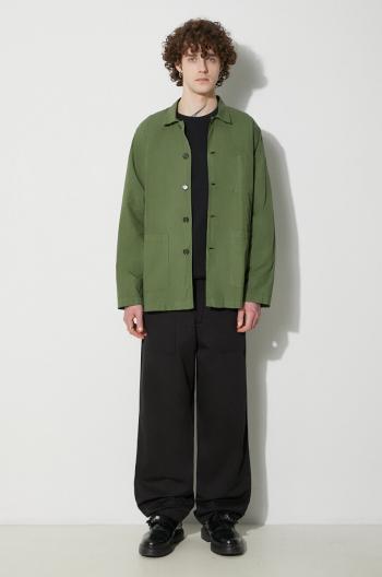 Bavlnená košeľa Universal Works Bakers Overshirt pánska, zelená farba, voľný strih, s klasickým golierom, 30680.BIRCH