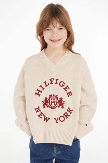 Detský bavlnený sveter Tommy Hilfiger béžová farba