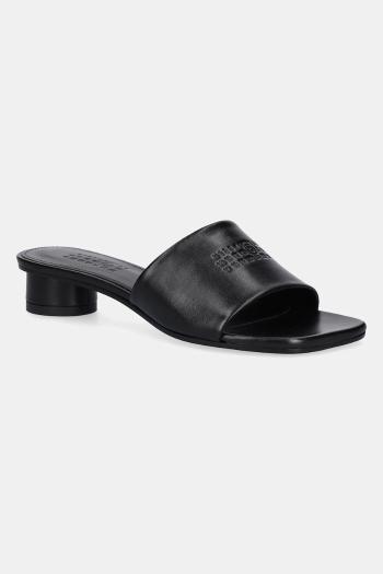 Kožené šľapky MM6 Maison Margiela čierna farba, na podpätku, S66WP0109