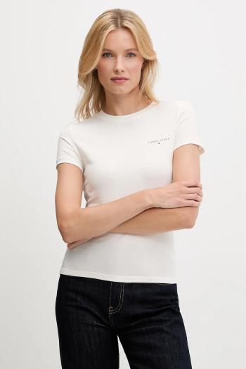 Bavlnené tričko Tommy Jeans dámske, béžová farba, DW0DW21164