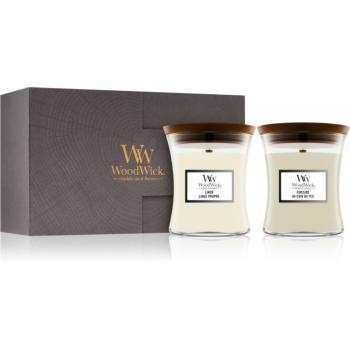 Woodwick Fireside & Linen darčeková sada s dreveným knotom (gift box)