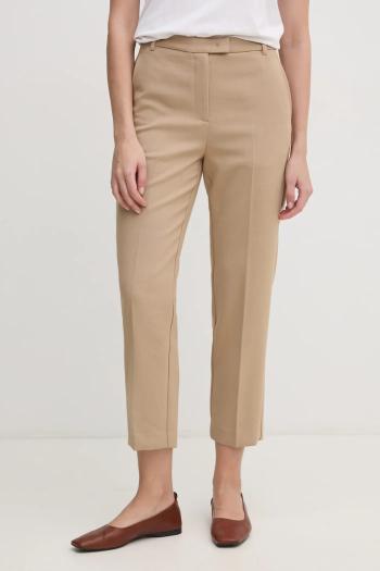 Nohavice Tommy Hilfiger dámske, béžová farba, rovné, vysoký pás, WW0WW44090