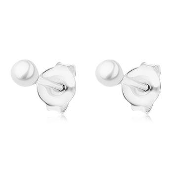 Puzetové náušnice, striebro 925, drobná perla bielej farby, 3 mm