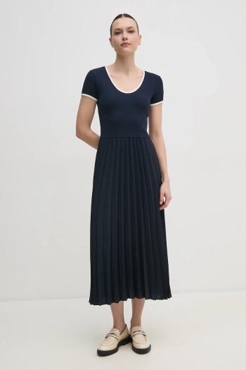 Šaty Tommy Hilfiger tmavomodrá farba, midi, áčkový strih, WW0WW44618