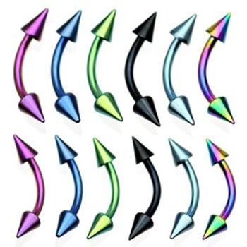 Piercing do obočia anodizovaný titán s hrotmi - Hrúbka piercingu: 1,2 mm, Farba zirkónu: Čierna - K