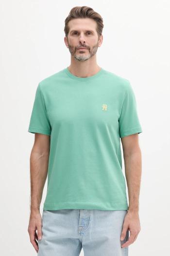 Bavlnené tričko Tommy Hilfiger pánske, zelená farba, s nášivkou, MW0MW39256