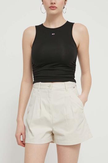 Šortky Tommy Jeans dámske, béžová farba, jednofarebné, vysoký pás, DW0DW17775