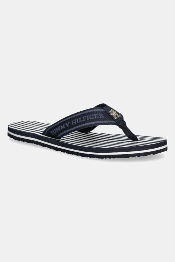 Šľapky Tommy Hilfiger TH STRIPES BEACH SANDAL dámske, tmavomodrá farba, na plochom podpätku, FW0FW08528