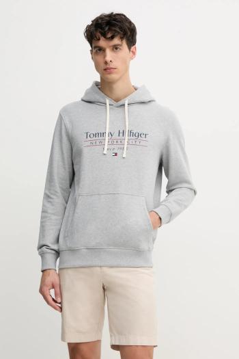 Bavlnená mikina Tommy Hilfiger pánska, šedá farba, s kapucňou, s potlačou, MW0MW38672